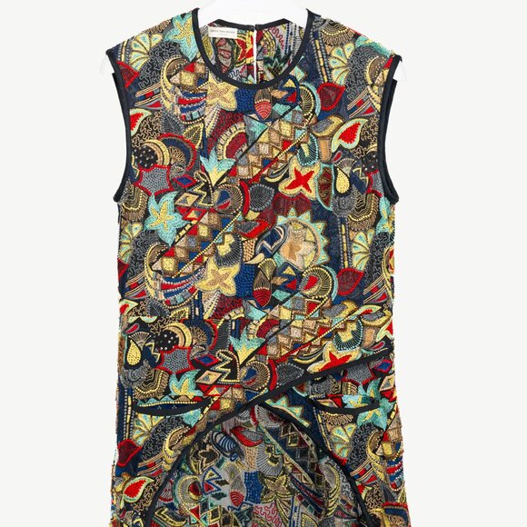 Dries Van Noten SS/15 Runway Multicolour Beaded Sleeveless Hi-Lo Top - Picture 2 of 11